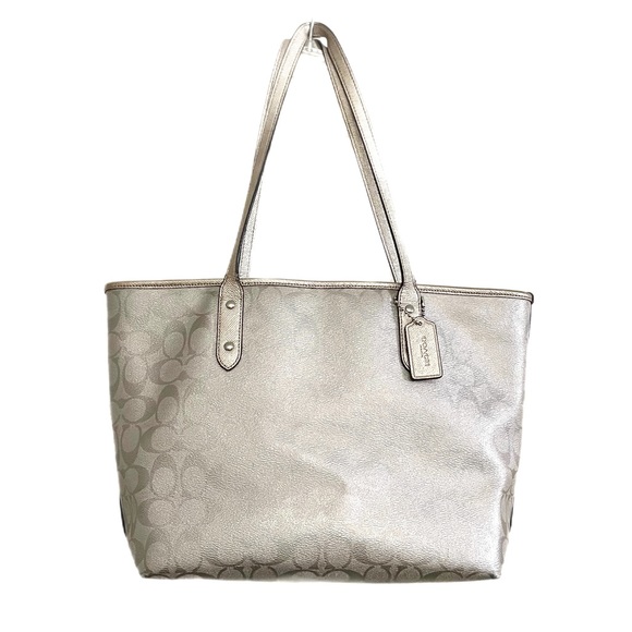 *RARE* Coach City Zip Tote Signature Metallic Gold Platinum Bag. - Picture 5 of 12